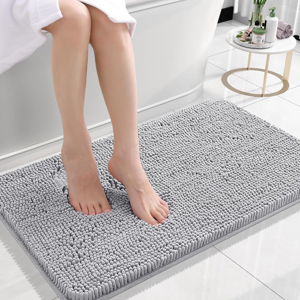 Long Haired Chenille Floor Mat Absorbent Carpet Plain Color Anti Slip Home Foot and Door Mat Home Hotel Bathroom Bedroom Foot Pedal