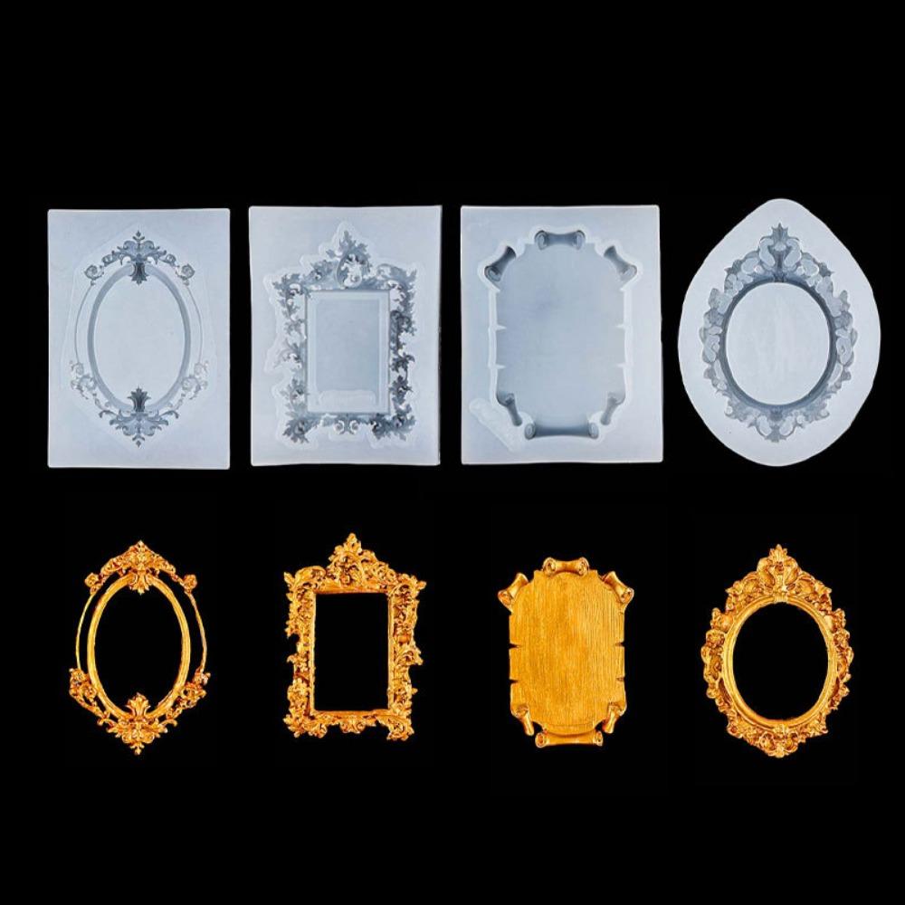4Pcs Baroque Photo Frame Fondant Molds Vintage Photo Frame Molds Air Dry Clay Molds  Kitchen Baking