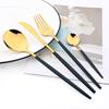 16pcs Upscale Black Gold Complete Dinnerware Set Stainless Steel Tableware Set Knife Fork Coffee Spoon Flatware Set Cutlery Set
