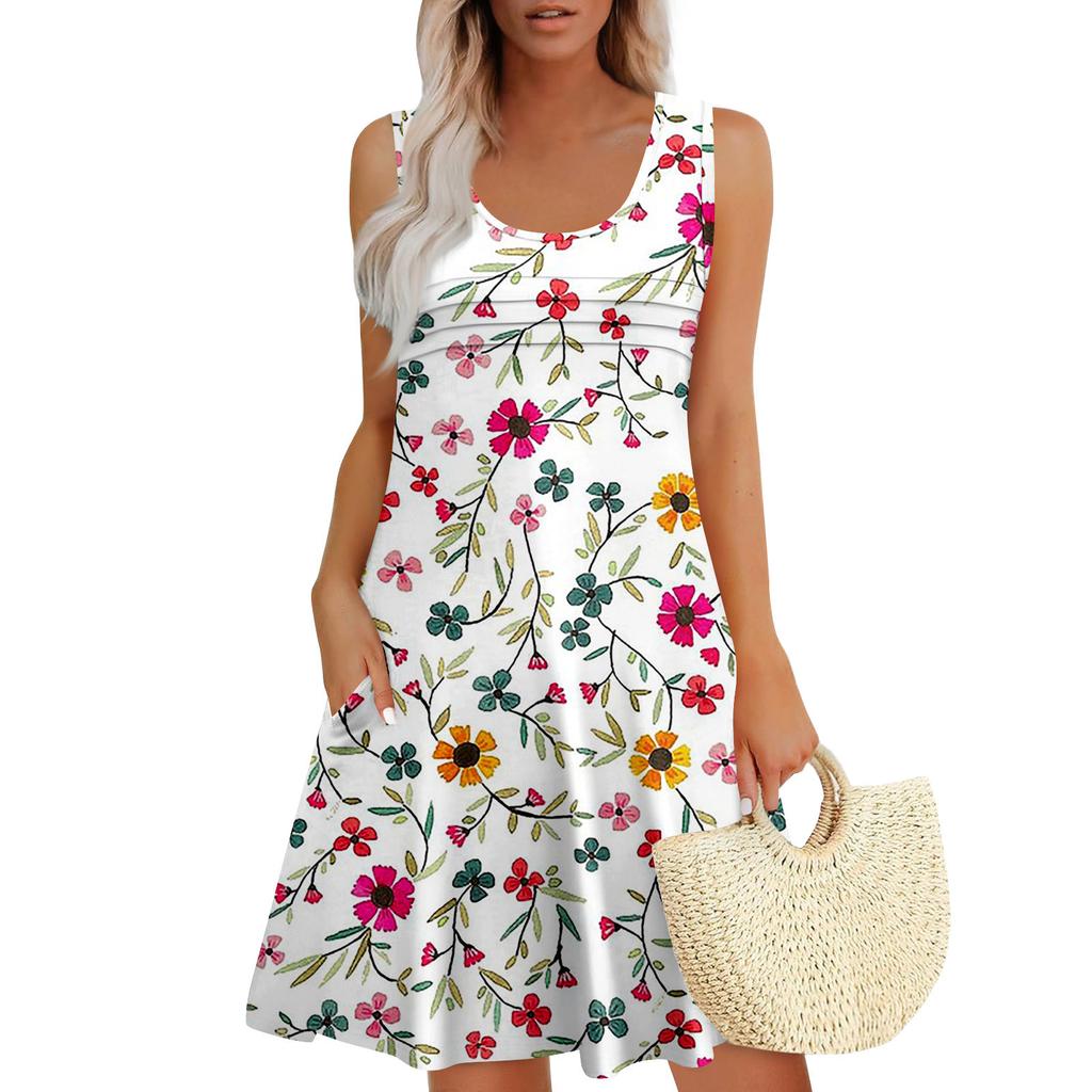 Womens Summer Dresses Loose  Sleeveless Sundresses Dress With Pockets
