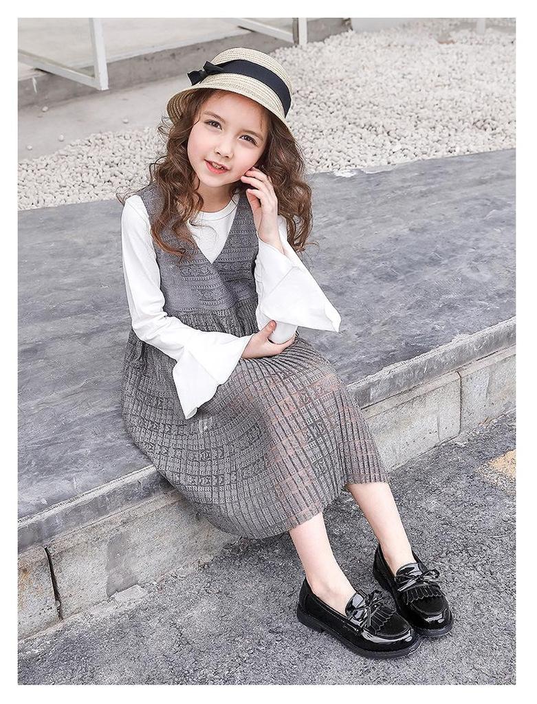 Girls' British Style Black Leather Princess Shoes with Soft Soles for Spring and Autumn