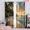 2D Flat Printing 2pcs Scene Curtains Tropical Island Cottage Scenery Versatile 100% Polyester,Without Electricity Festive