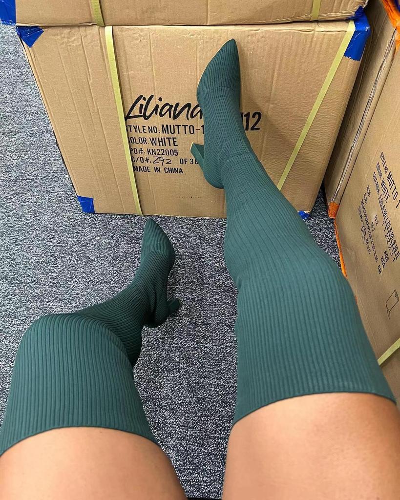 Мода 2024 осень зима женские сапоги на высоком каблуке модные вязаные эластичные сапоги женские ретро длинные сапоги полусапоги-носки Botas Mujer