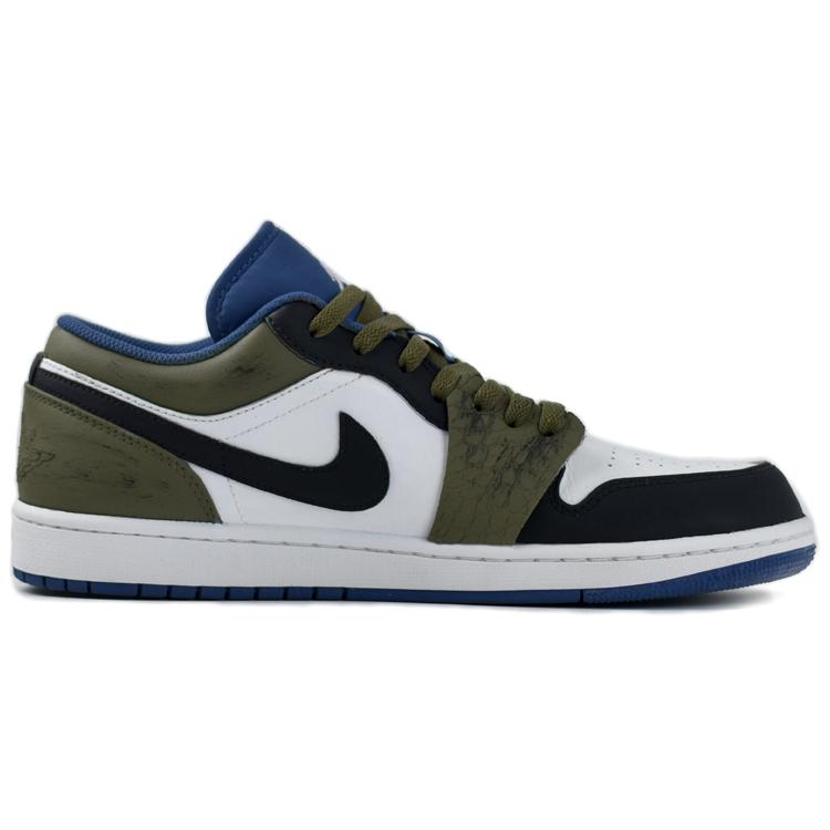 Jordan Air Jordan 1 Износостойкие Нескользящие Низкие Винтажные Баскетбольные Кроссовки Мужские Черно-Бело-Зеленые 553558-414(Команда679-)