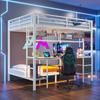 Bunk Bed 90x200 & 140x200 Cm LED Lighting USB Ports Drawers Shelves Hanging Shelves Metal Frame White (without Mattress)