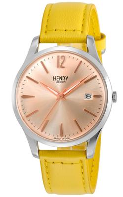 Часы Henry London HL39S0299, 39 мм, Желтый циферблат, Кристалл из нержавеющей стали, Кварцевый механизм, Официально импортированы, Черный