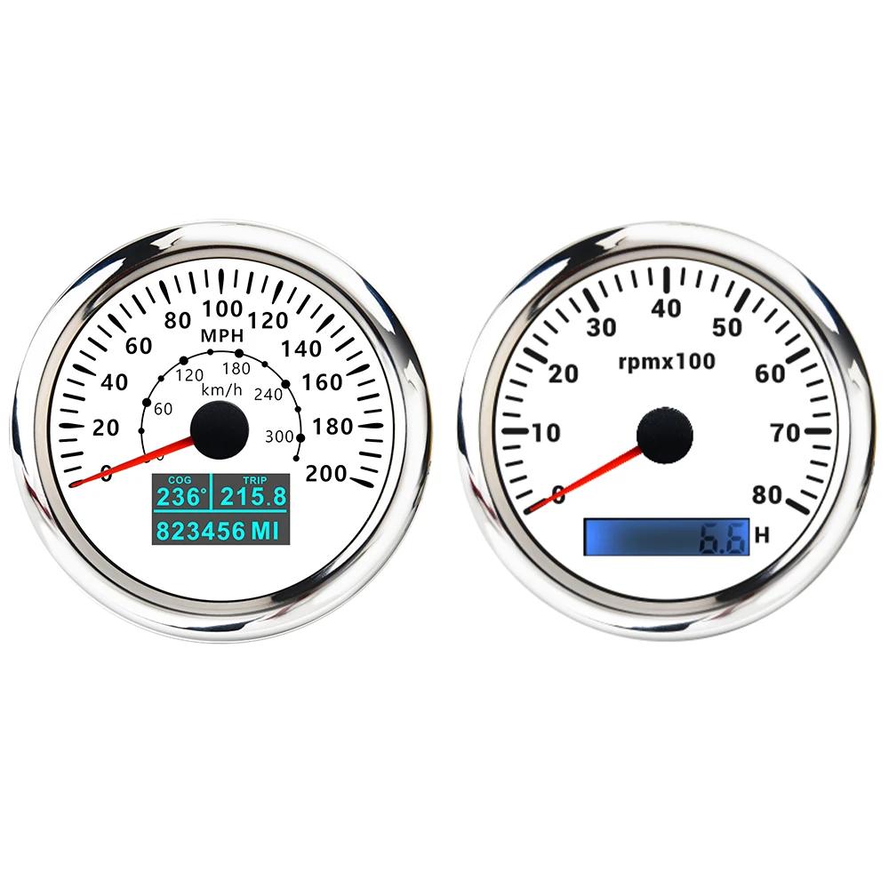 85mm GPS Speedometer 60M 80M 120M 160M 200M with 4K 6K 7K 8K RPM Tachometer with 7 Colors Backlight for Car Boat Yacht 9-32V