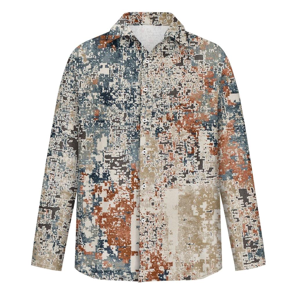 Мужская летняя новая свободная рубашка с длинным рукавом с принтом, кардиган, пляжная рубашка