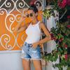 2023 Summer Casual Women's Ripped Raw Hem Straight-Leg Denim Shorts