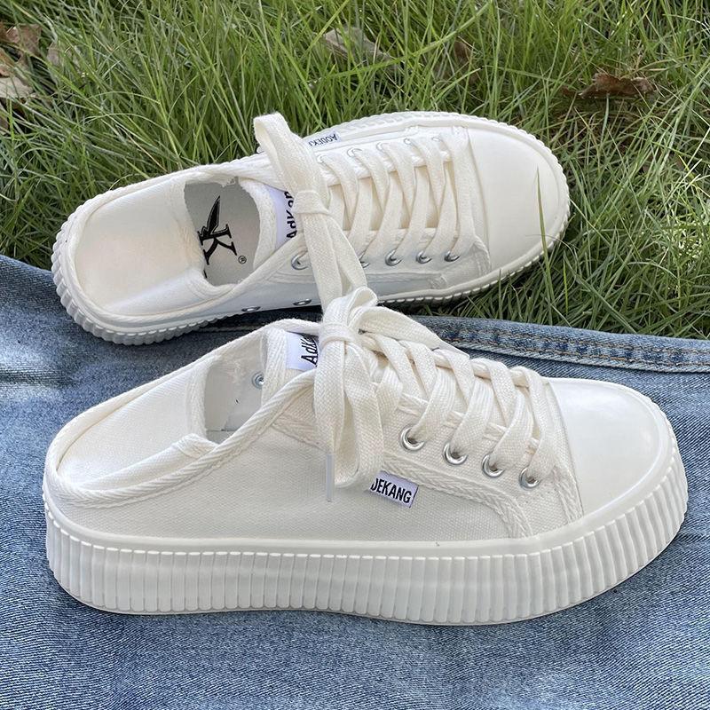 One Shoe and Two White Shoes for Women In 2025 Summer, Thin Thick-soled Heightening Canvas Shoes, Versatile Student Biscuit Shoes
