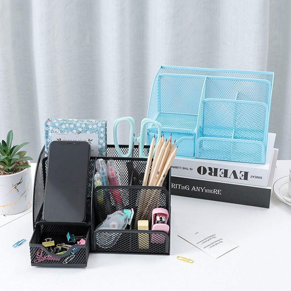 Metal Mesh Multi Grid Pen Holder Creative Sundries Storage Box  School Office