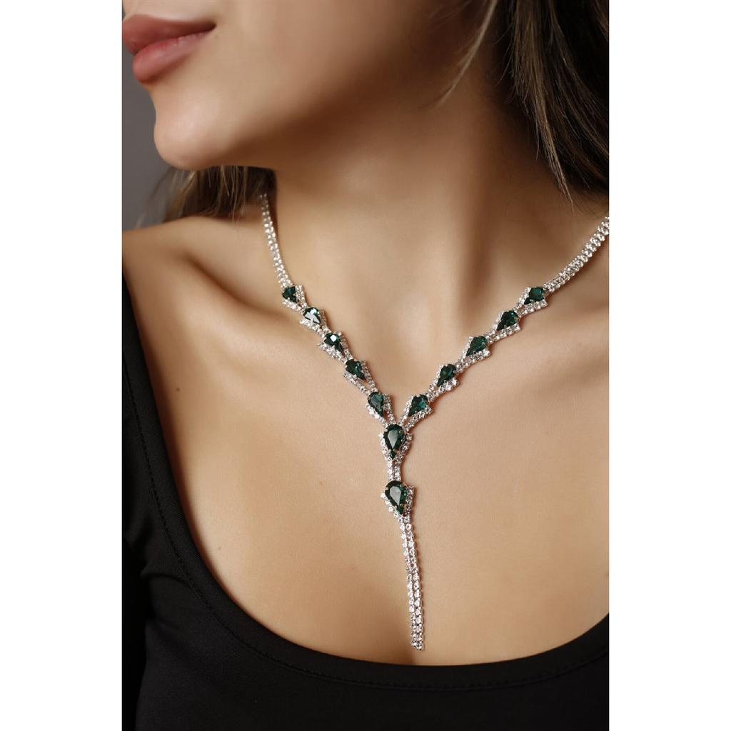 Посеребренное серебряное ожерелье, серьги и браслет с каплевидным камнем, набор из 3-х штук для приглашения на свадьбу и помолвку Abiy