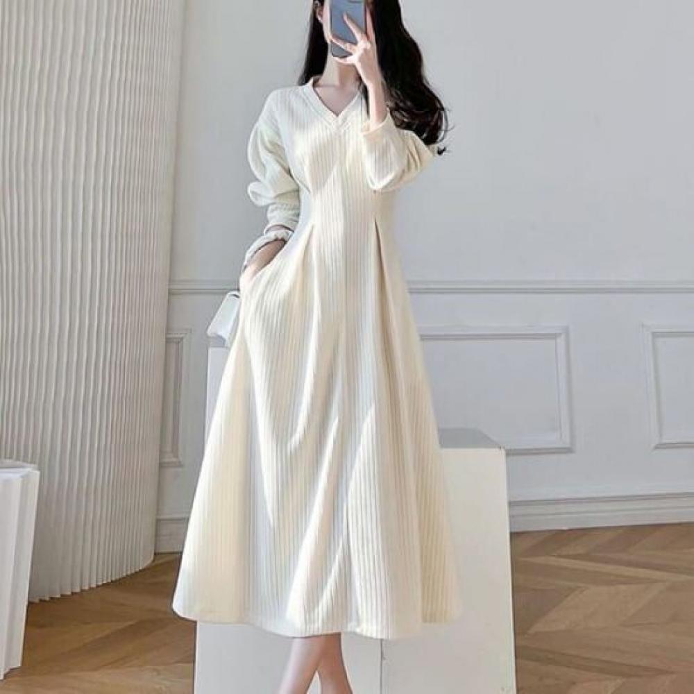 NaVaVa Women Corduroy V Neck Long sleeVe Dress No881