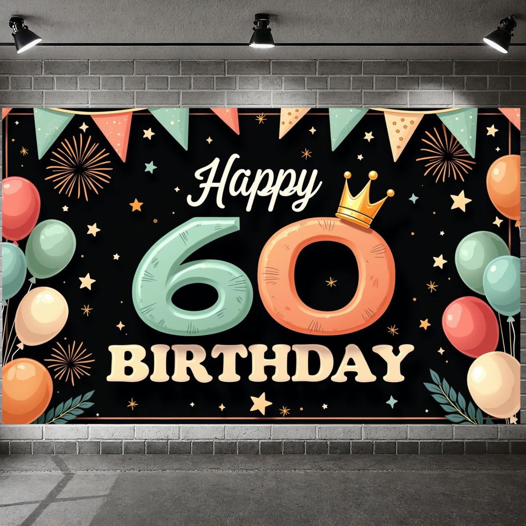 Счастливого 60-летия Баннер Макаронная Цветовая Схема Фон для Вечеринки по Случаю Дня Рождения Баннер на День Рождения Украшение Корона для Друга Семьи