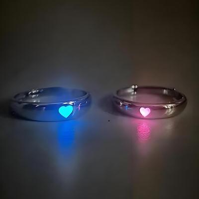 Модное синее светящееся кольцо с сердечком для женщин и мужчин, флуоресцентное кольцо, светится в темноте, регулируемая пара колец на палец, ювелирные изделия, подарки