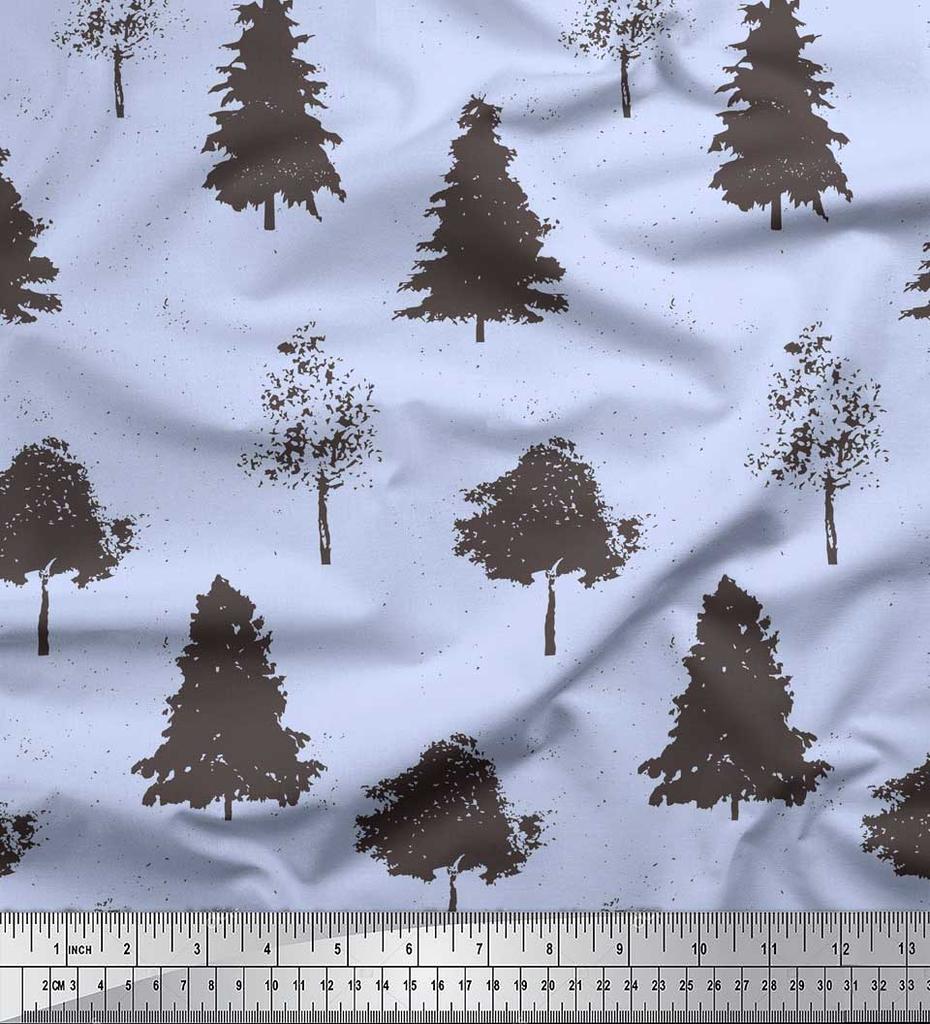 Soimoi Коричневый японский креп-сатин ткань трафарет дерево принт ткань на метр 42 дюйма