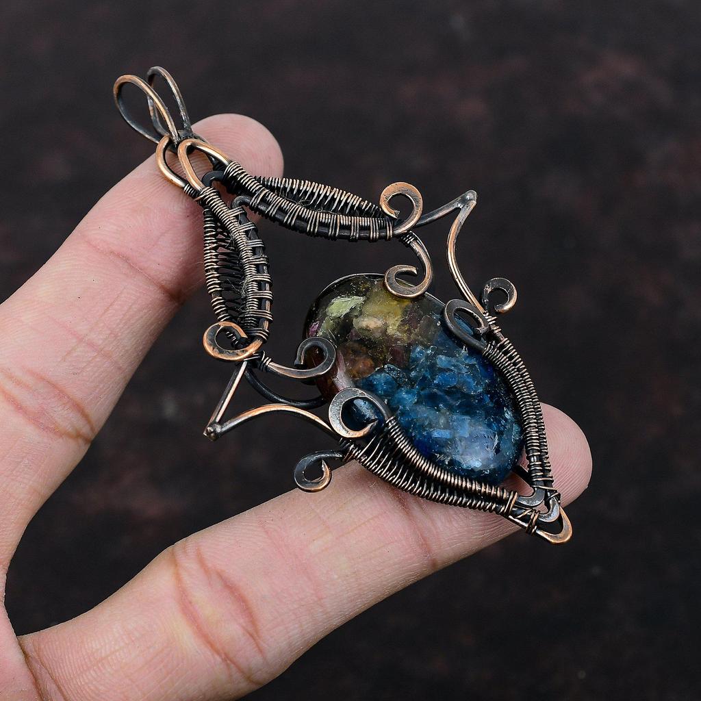 Подвеска с арбузным турмалином, подвеска с драгоценным камнем, обернутая медной проволокой, потрясающая подвеска, дизайнерское ювелирное изделие, подарок на годовщину, ювелирные изделия ручной работы из меди