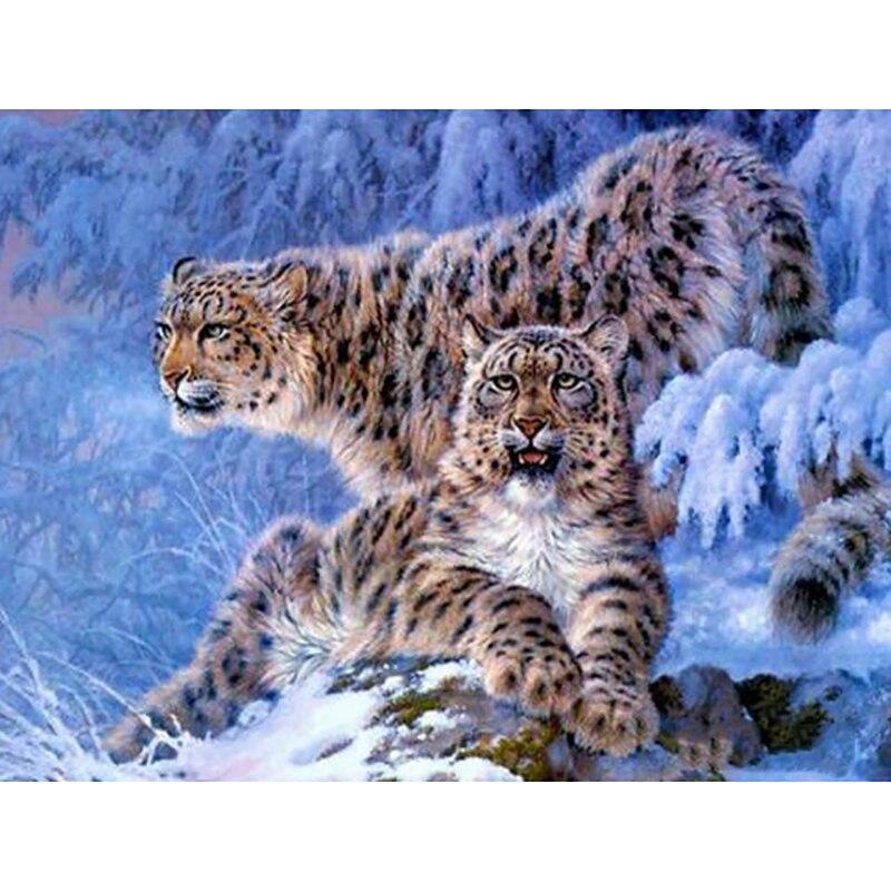 DIY 5D алмазная живопись снежные барсы Алмазная вышивка пейзажи животные вышивка крестиком полная круглая дрель домашний декор подарок