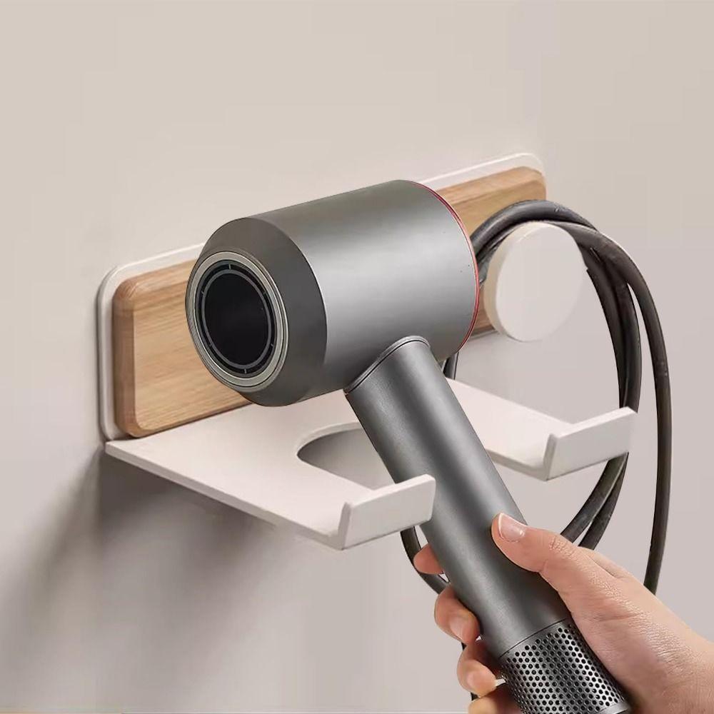 Wall Mount Wood Hairdryer Holder Self Adhesive Hair Dryer Organizer Hair Blow Dryer Stand Home