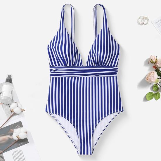 Летний монокини с V-образным вырезом, открытой спиной, цельный купальник-бикини с полосатым принтом, быстросохнущий, облегающий, облегающий, контурирующий фигуру монокини