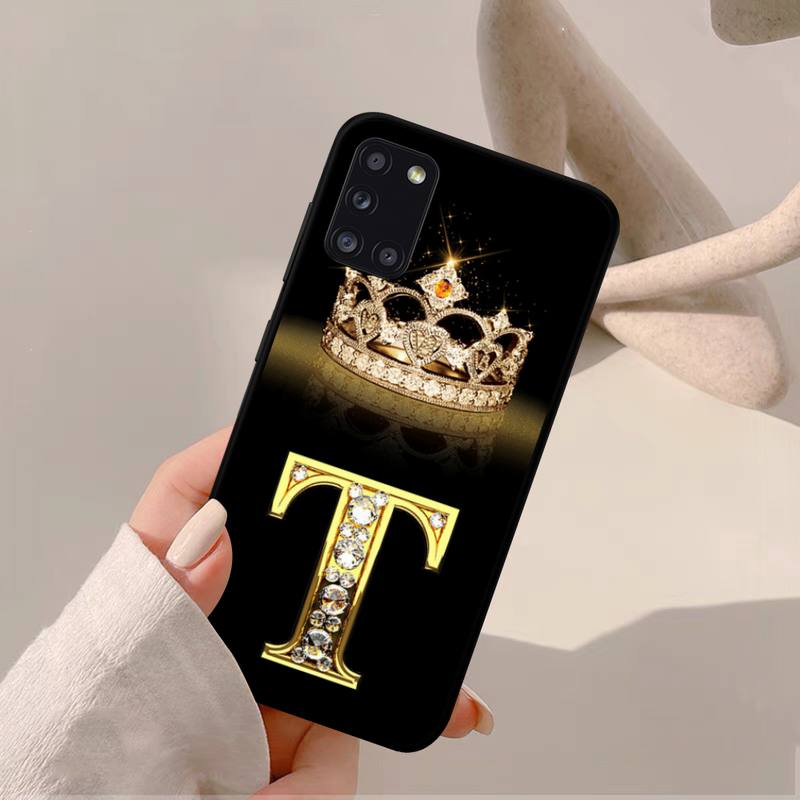 Чехол для телефона Yinuoda с черной бриллиантовой короной и буквой для Samsung A 51 30s 71 21s 10 70 31 52 12 30 40 32 11 20e 20s 01 02s 72