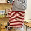 Полосатая холщовая сумка 2025 новая корейский стиль ins сумка-тоут для отдыха на одно плечо большая вместимость сумка-тоут хозяйственная сумка