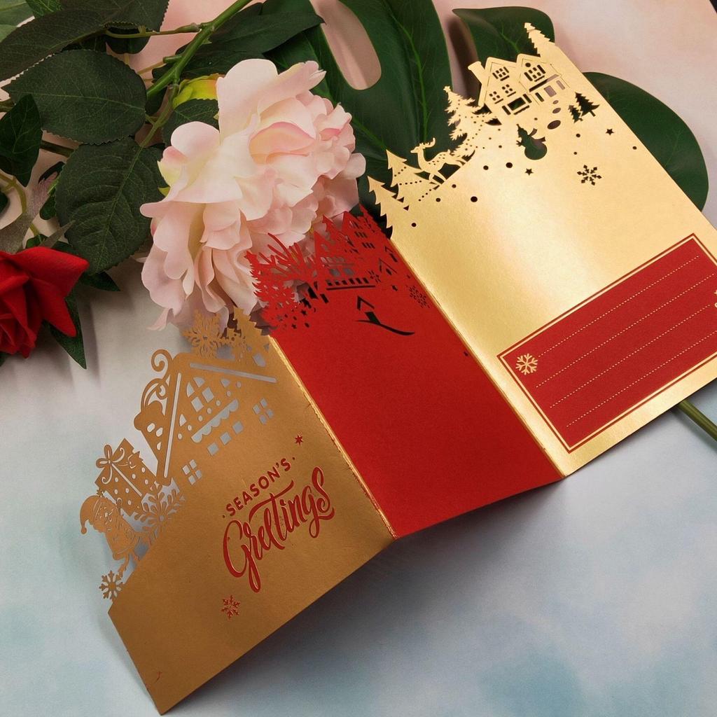 Трафарет для вырезания и тиснения «Рождественский домик, елка, снеговик, Санта-Клаус» для рукоделия и украшения открыток.