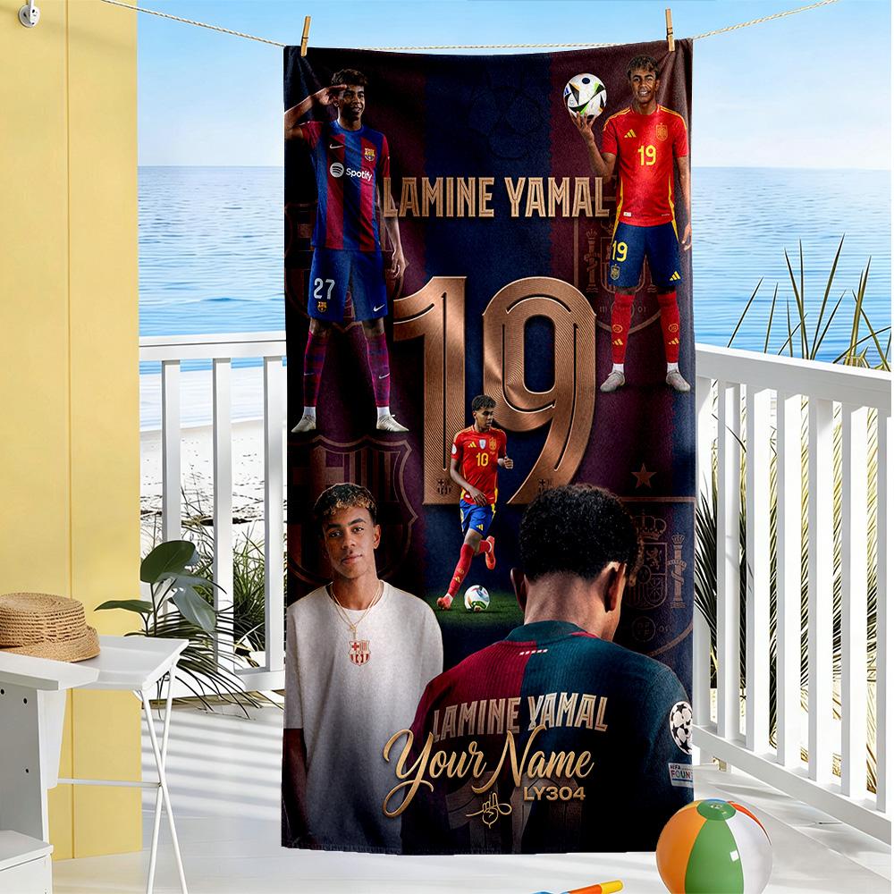 Lamin Yamal Customized Name Beach Towel Super Soft Absorbent Perfect For Traveling Yoga Camping And Swimming