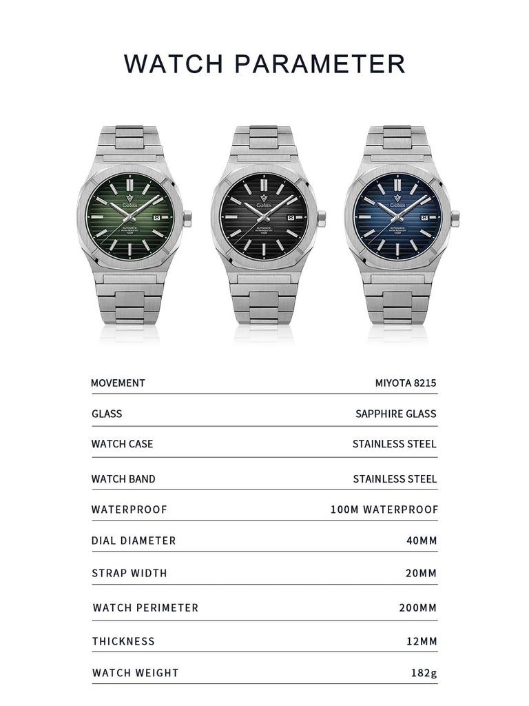 Мужские автоматические механические часы Cadisen с японским механизмом 8215 - Модный деловой дизайн