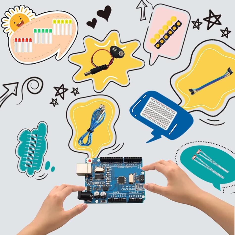 Электронный стартовый комплект DIY для UNO R3 Arduino Circuit Board Электроника 12-в-1 Программируемое инженерное кодирование Образование
