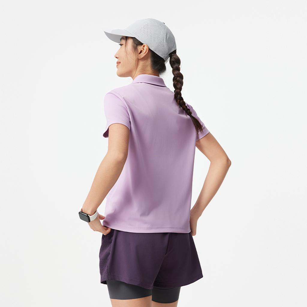 Li-Ning Серия Фитнес Простая однотонная футболка-поло с коротким рукавом свободного кроя Женские топы Сумеречно-фиолетовый APLV016-3