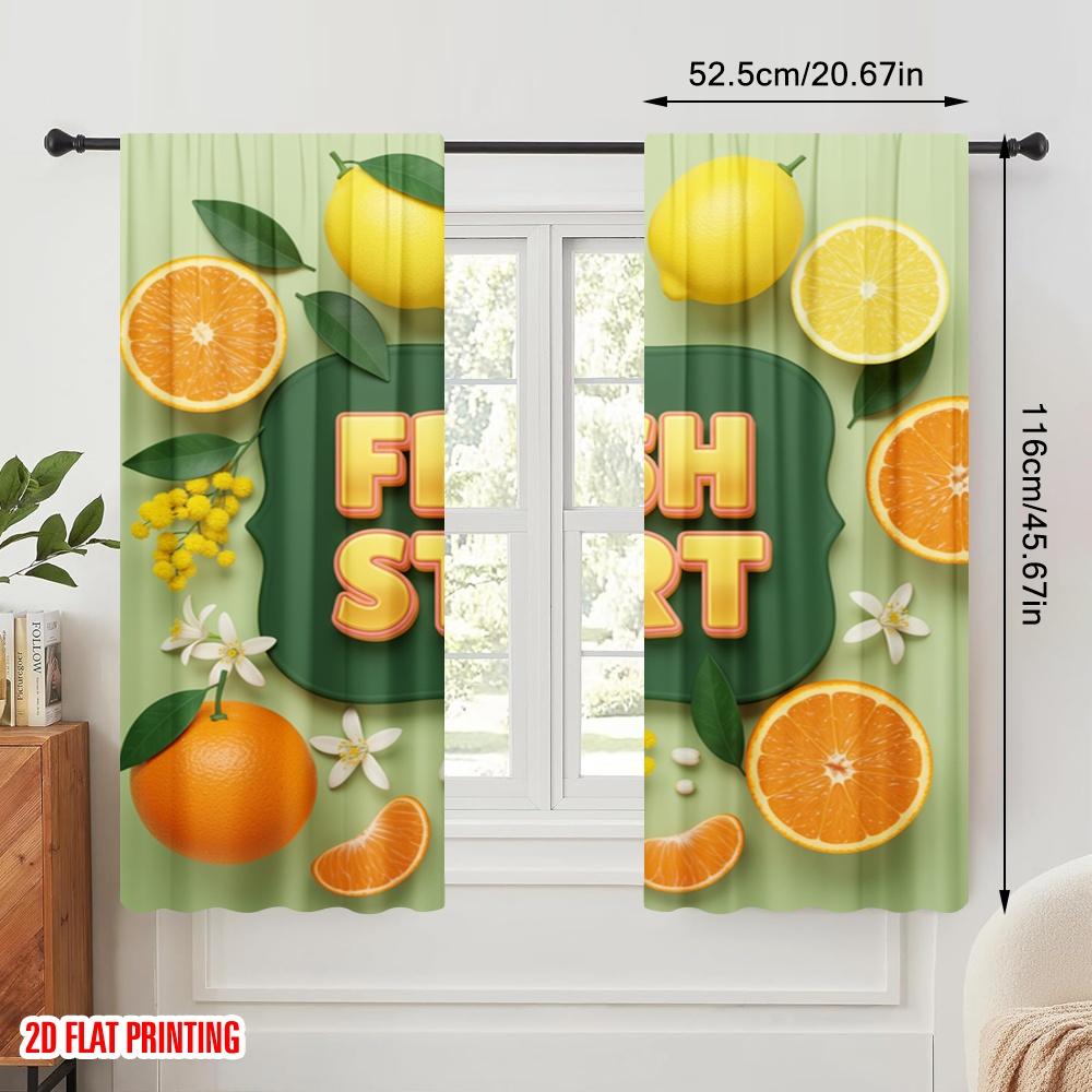 2pcs 2D Flat Printing Curtains Fresh Start Citrus Flowers Polyester Without Electricity Party Decorations Use for All Occasions