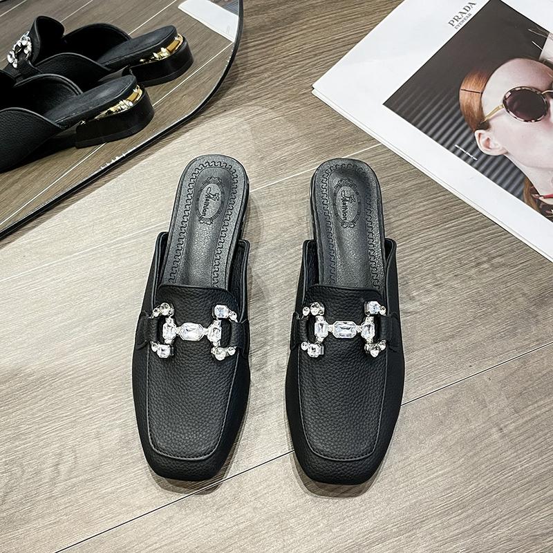 Elegant Women Summer Flip Flops Chain Square Toe Slippers Sandals Shoes Woman Casual Slides Mules Babouche Slippers Shoes Mujer
