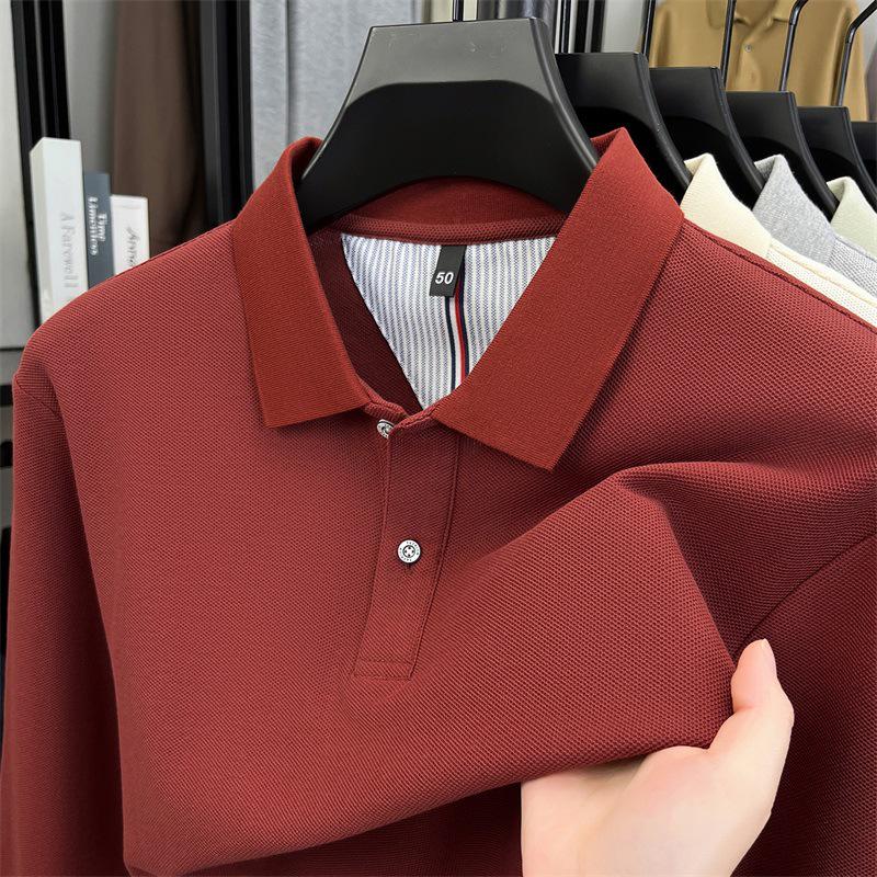 Мужская однотонная хлопковая рубашка-поло - Повседневный топ с длинным рукавом