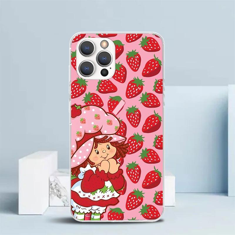 Клубничная Девочка Мультяшная Мягкий Чехол для iPhone 16 17 Air 15 14 Pro Max 16E Чехол для Телефона 13 Mini 12 11 7 SE 8 Чехол с Рисунком Посадка