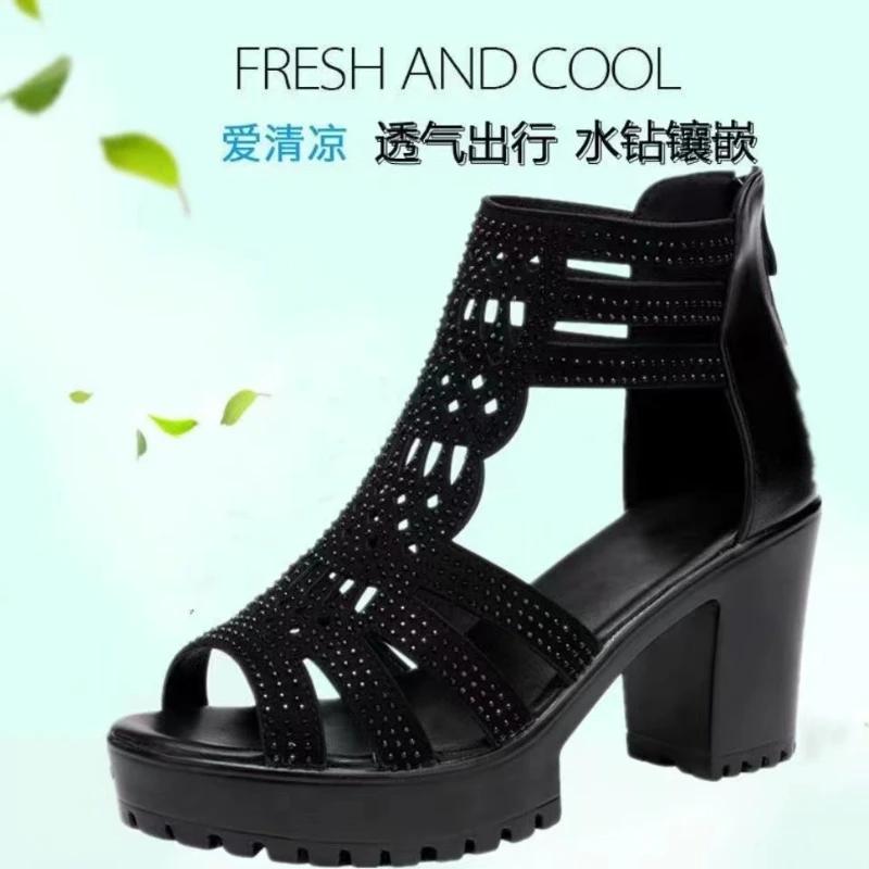 Summer Women's High Heel Shoes Rome Women's Peep Toe Platform Chunky Heel Gladiator Sandals Outdoor Dress Party Fish Mouth Shoes