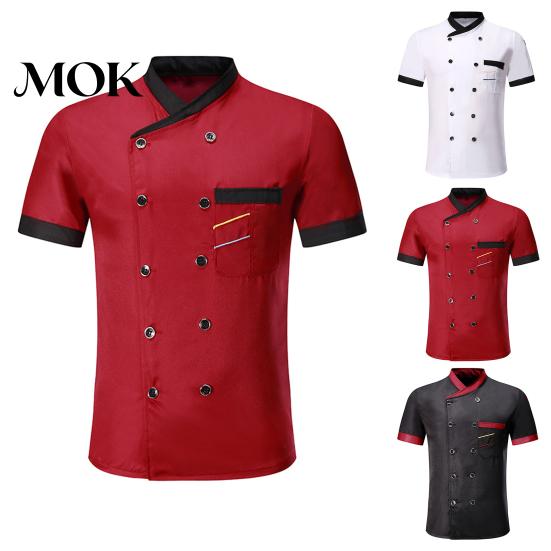 Chef Uniform Shirt Double-breasted Patch Pocket Stand Collar Buttons Short Sleeves Cook Kitchen Cooking Restaurant Unisex Plus Size Garment