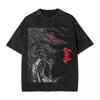 Графическая футболка Berserk Гатс Принт Манга Винтажная Стирка Оверсайз Футболки Мужская Женская Одежда Чистый Хлопок Короткий Рукав Футболки Топы