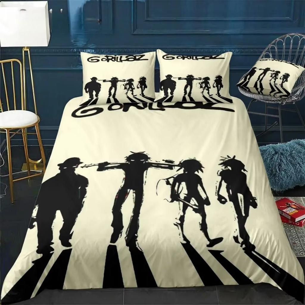 Hip-HoGorillaz Комплект постельного белья Музыкальная группа Gorillaz Пододеяльники Двуспальная кровать Односпальная кровать Постельное белье Покрывало Мультяшное Детское для дома