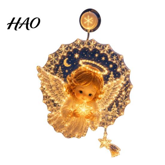Holiday Home Decor Christmas Suction Cup Window Light, 7.8-Inch Double-Layer Warm LED Winter Decoration Battery Powered Hanging Light for Glass