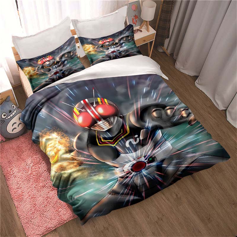 Masked Rider themed bedding set with duvet cover and pillowcases – suitable for single, double, king, and queen beds. A festive