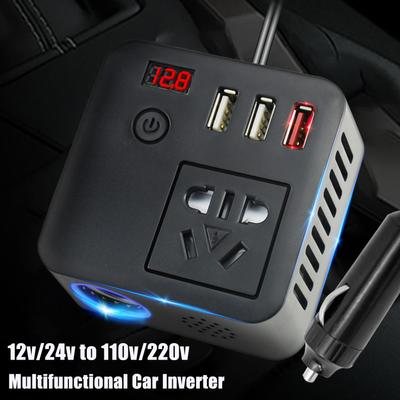 Автомобильный инвертор 150 Вт пиковый DC12 В/24 В в 110 В/220 В светодиодный дисплей розетки инверторный адаптер питания с зарядным устройством QC 3.0 USB
