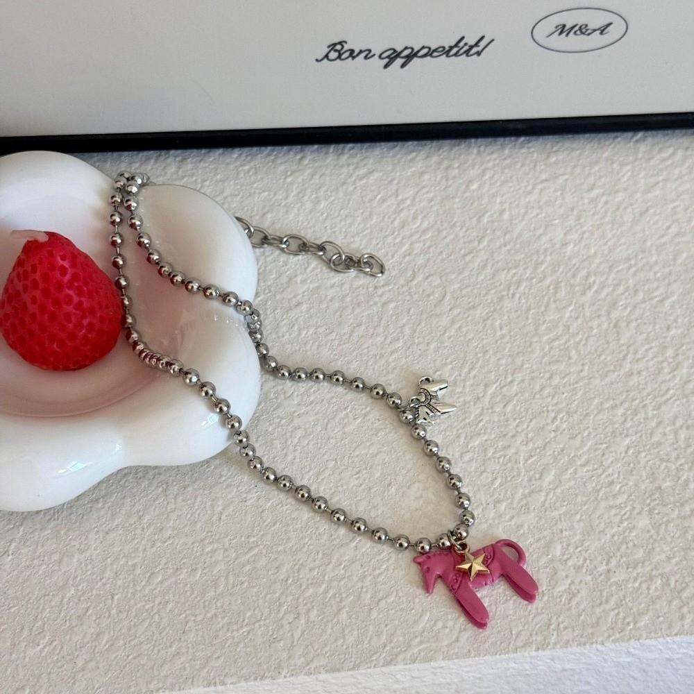 Funny Enamel Colt Horse Pendant Necklace Sweet Collarbone Chain Necklace Decoration
