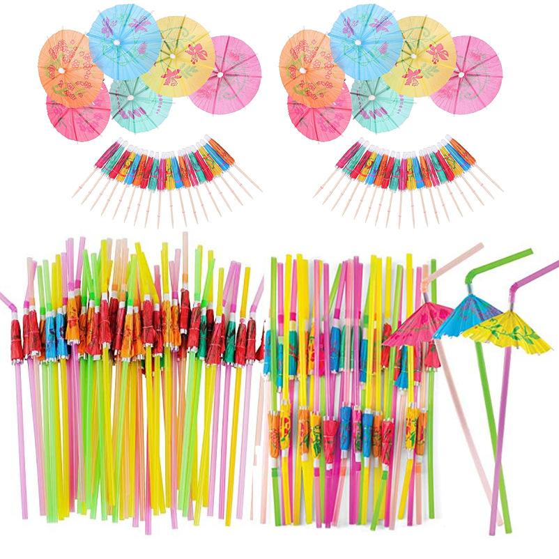 50 Pcs Cocktail Umbrella Drinking Straw Assorted Party/BBQ/Hawaiian Theme Straws Birthday Party Decorations Birthday Decor