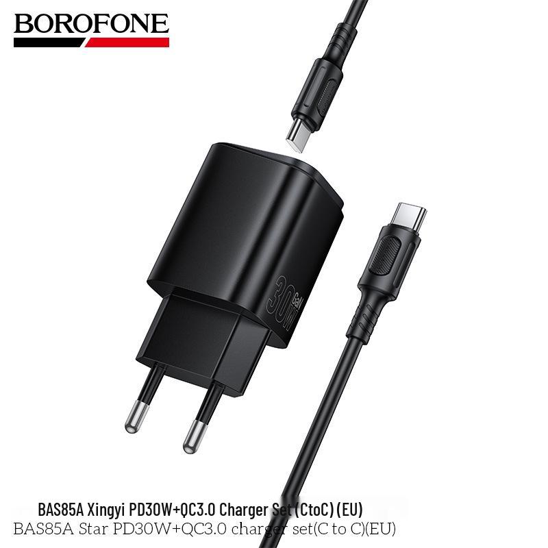 Двухпортовое быстрое зарядное устройство BAS85A: PD30W и QC3.0 с двумя портами Type-C, EU Круглая вилка