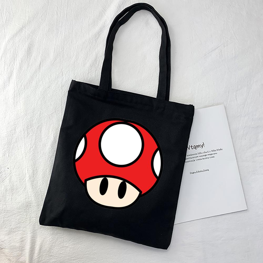 Women Canvas Shoulder Bag London Colorfull Mushroom Print Ladies Casual Handbag Tote Bag Reusable Large Capacity Cotton Shopping Beach Bag