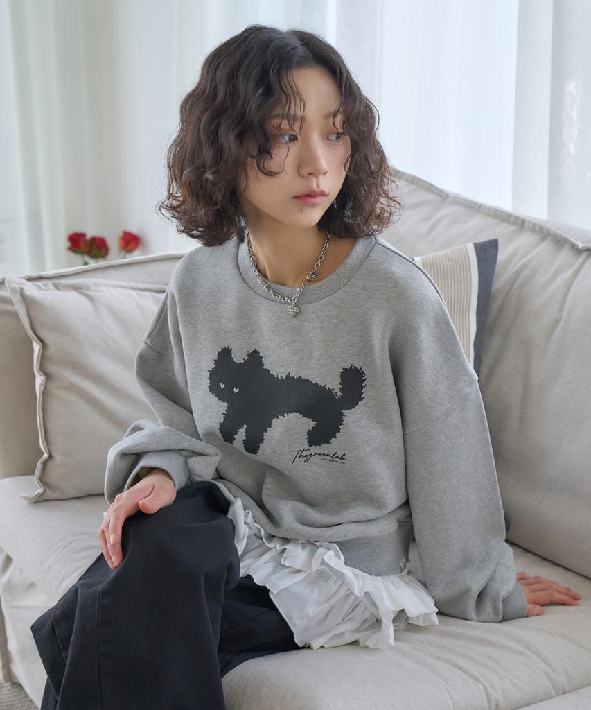 THE GREEN LAB Lovely Cat Crop Sweatshirt [Navy]