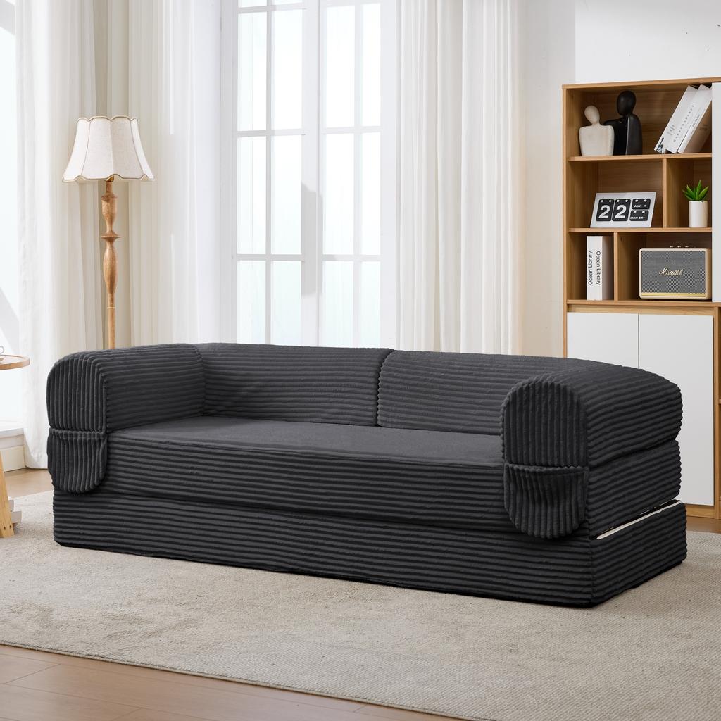 Modular Cord Sofa Set 1-Seater + 2-Seater, Frameless Floor Sofa, Upholstered Striped Corduroy Bench, Corner Sofa for Living Room, Bedroom & Apartment