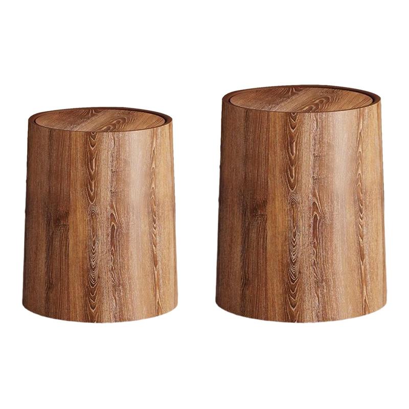 12L/15L Trash Bin Imitation Wood Grain with Swing Lid Rubbish Bin Large Capacity for Home Office Household Garbage Container