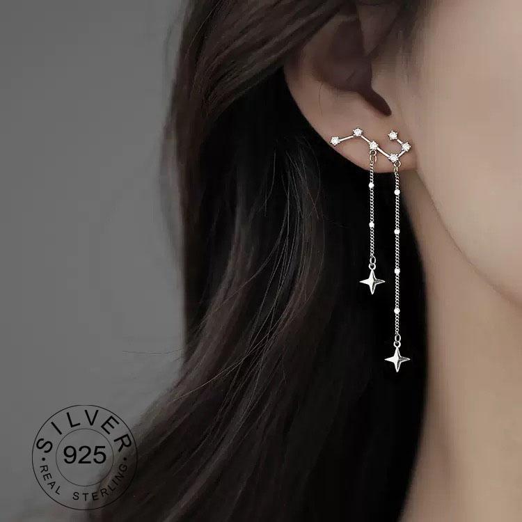 Винтажные серьги из серебра 925 пробы для женщин Модные Простые Длинные Серьги-подвески Звезда Украшения Предотвращение Аллергии Аксессуары для Вечеринки